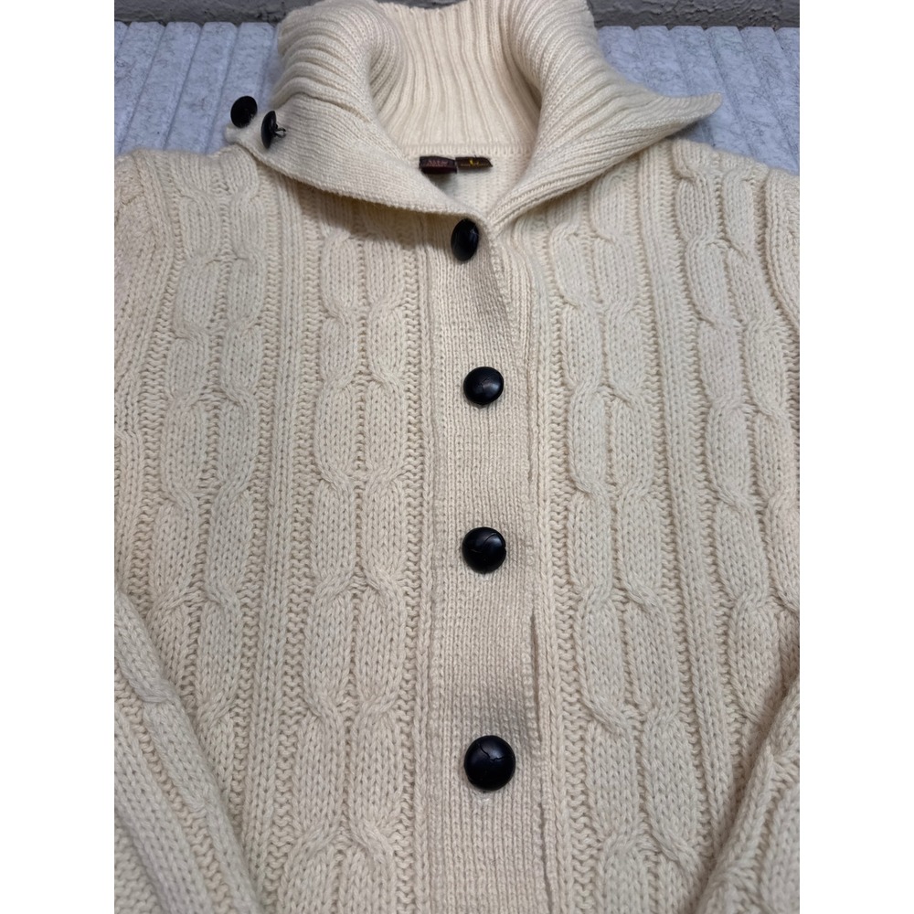Anne Klein‎ Vintage Cream Cable Knit Cardigan Shawl Collar Button Up Sweater L